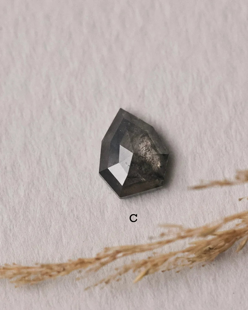 Dark grey rose-cut heptagon diamond option C for bespoke ring