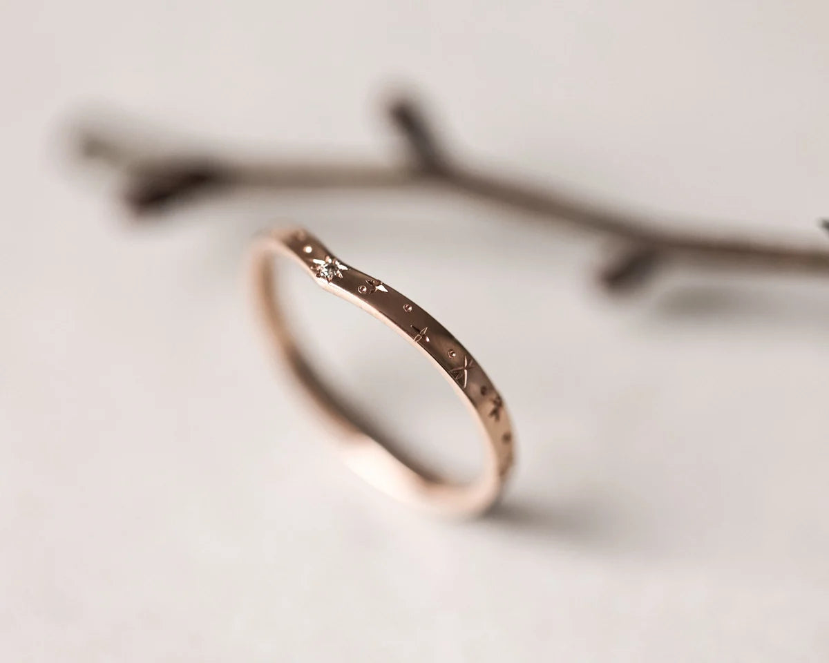 wishbone diamond ring worn with engagement ring 18ct rose gold