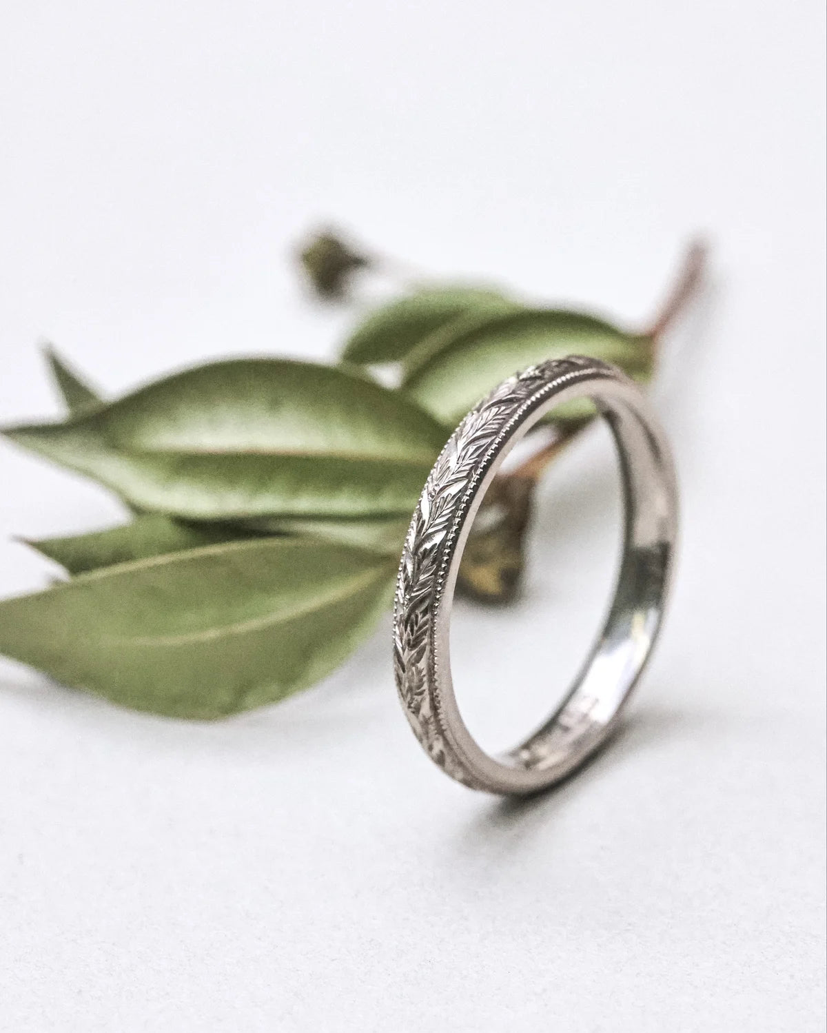 rounded band side detail white gold wedding ring