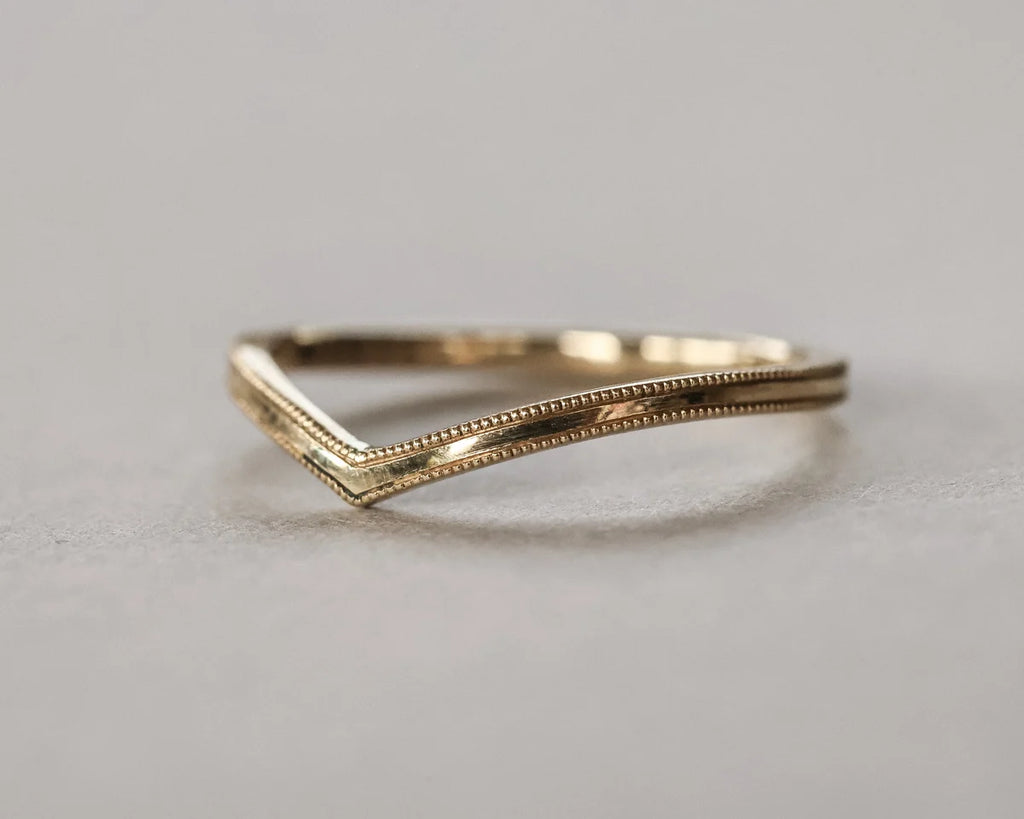 milled edge wishbone wedding ring 18ct yellow gold 1.5mm handmade London