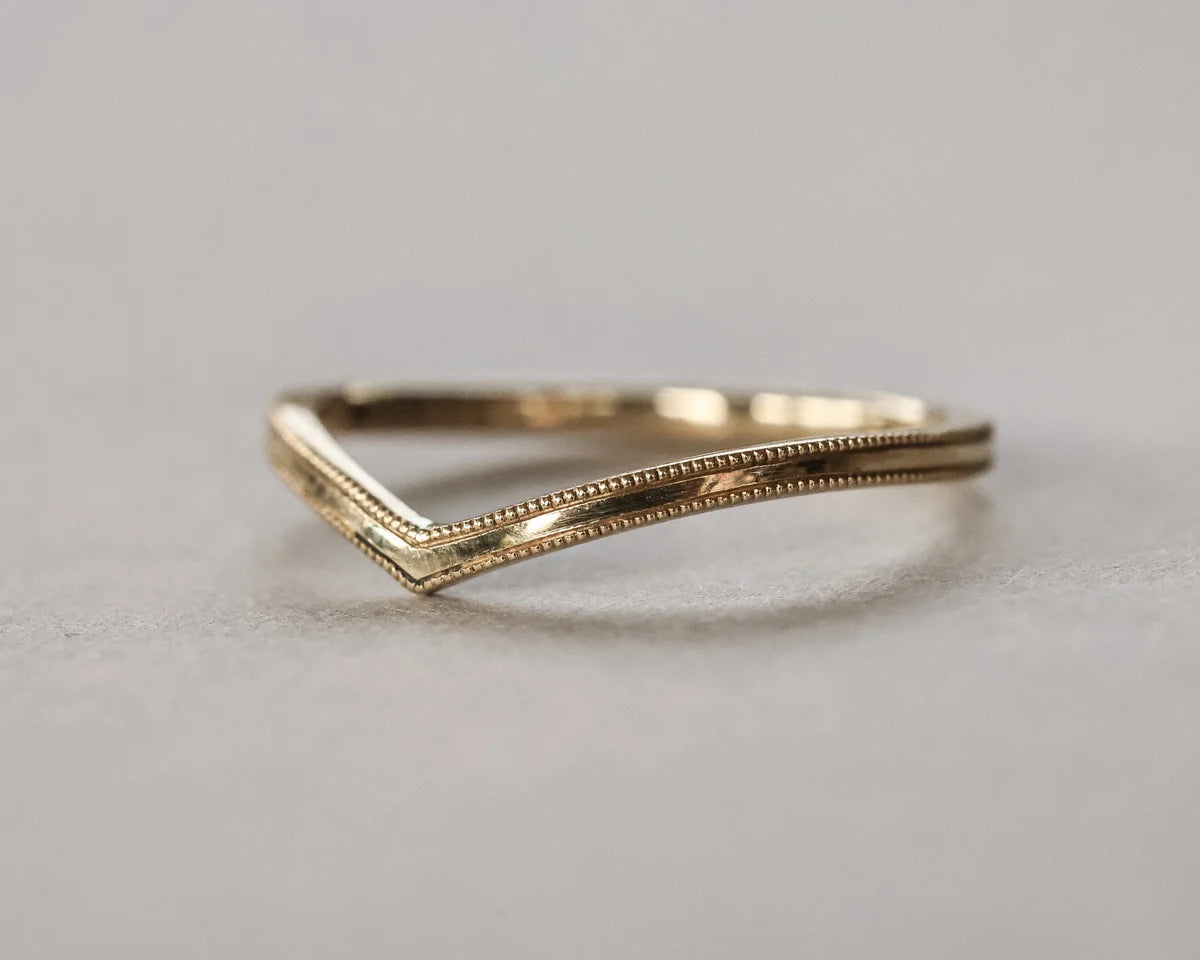 milled edge wishbone wedding ring 18ct yellow gold 1.5mm handmade London
