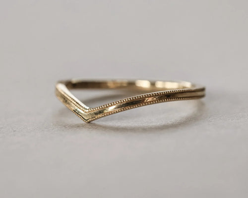 milled edge wishbone wedding ring 18ct yellow gold 1.5mm handmade London