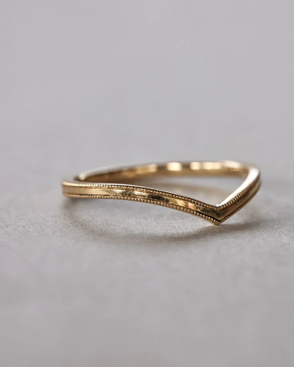 fine 1.5mm gold band wishbone ring side view