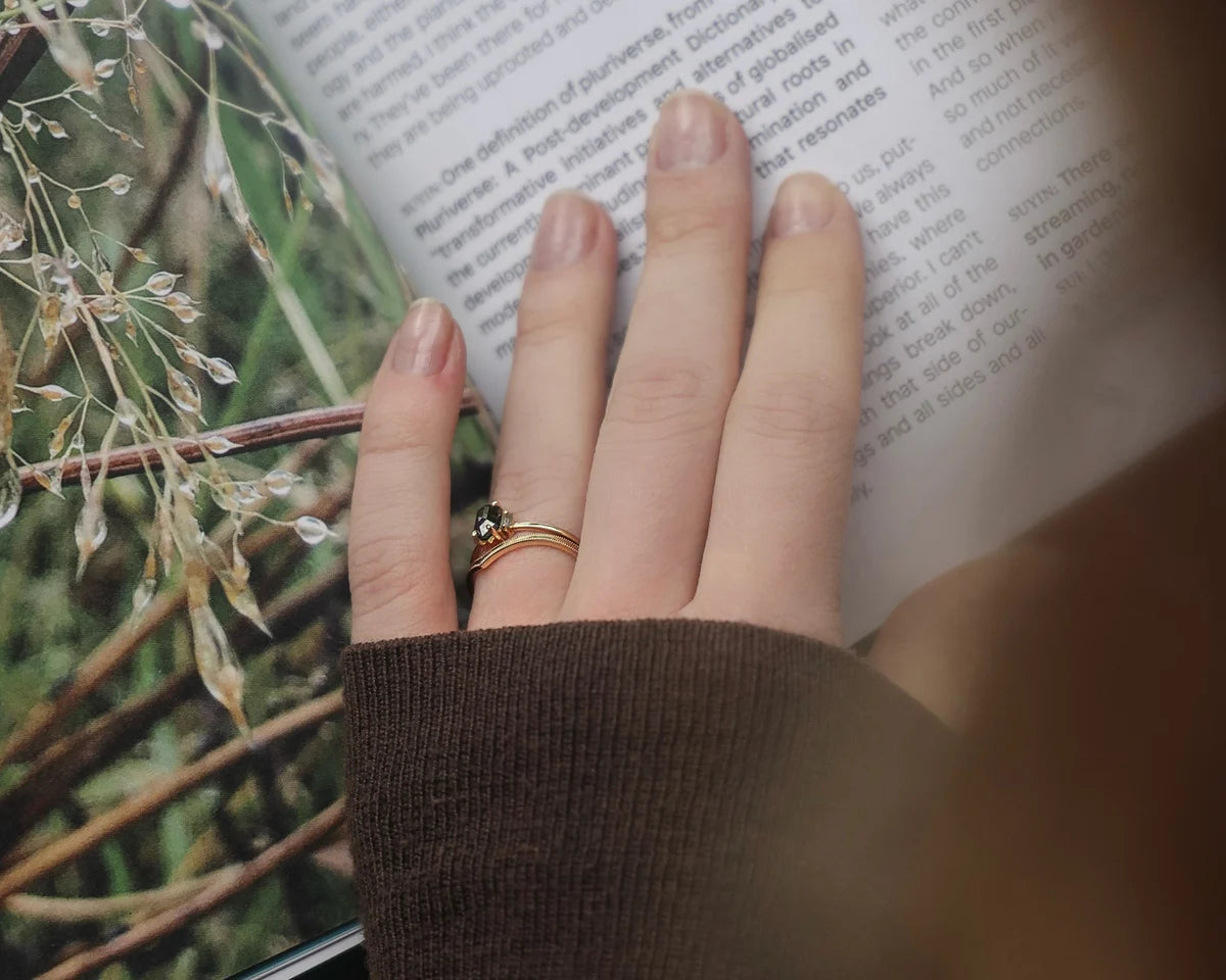 fine 1.5mm gold band wishbone ring side view