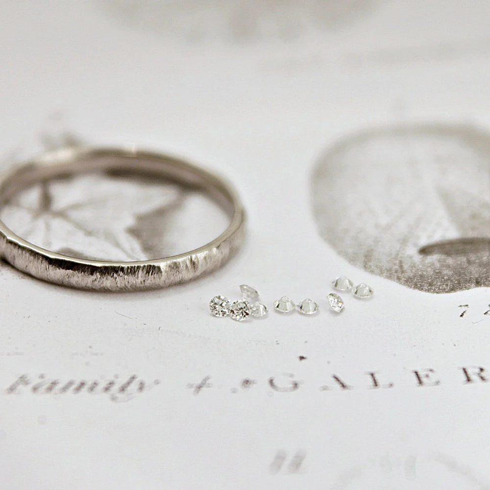 Silver ring and earrings on a white surface with 'Family + Gallery' branding.