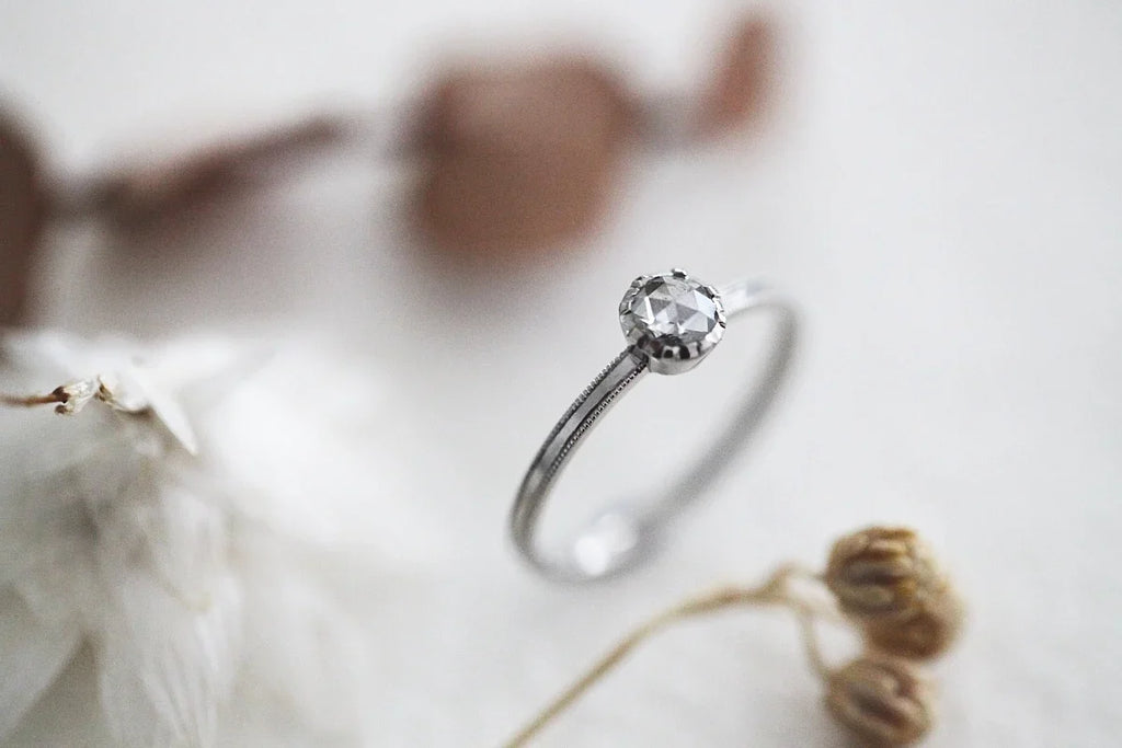fine platinum band 1mm diamond ring side view minimalist
