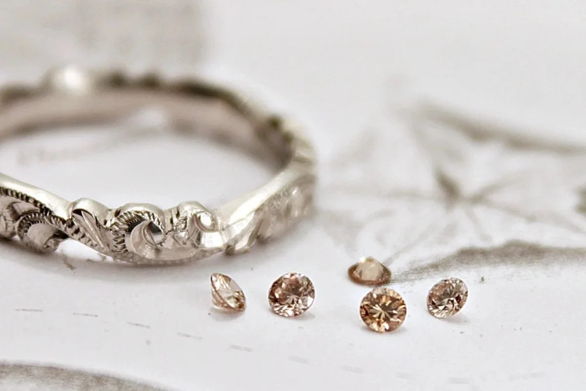 champagne diamond add on wedding ring 2mm flush setting