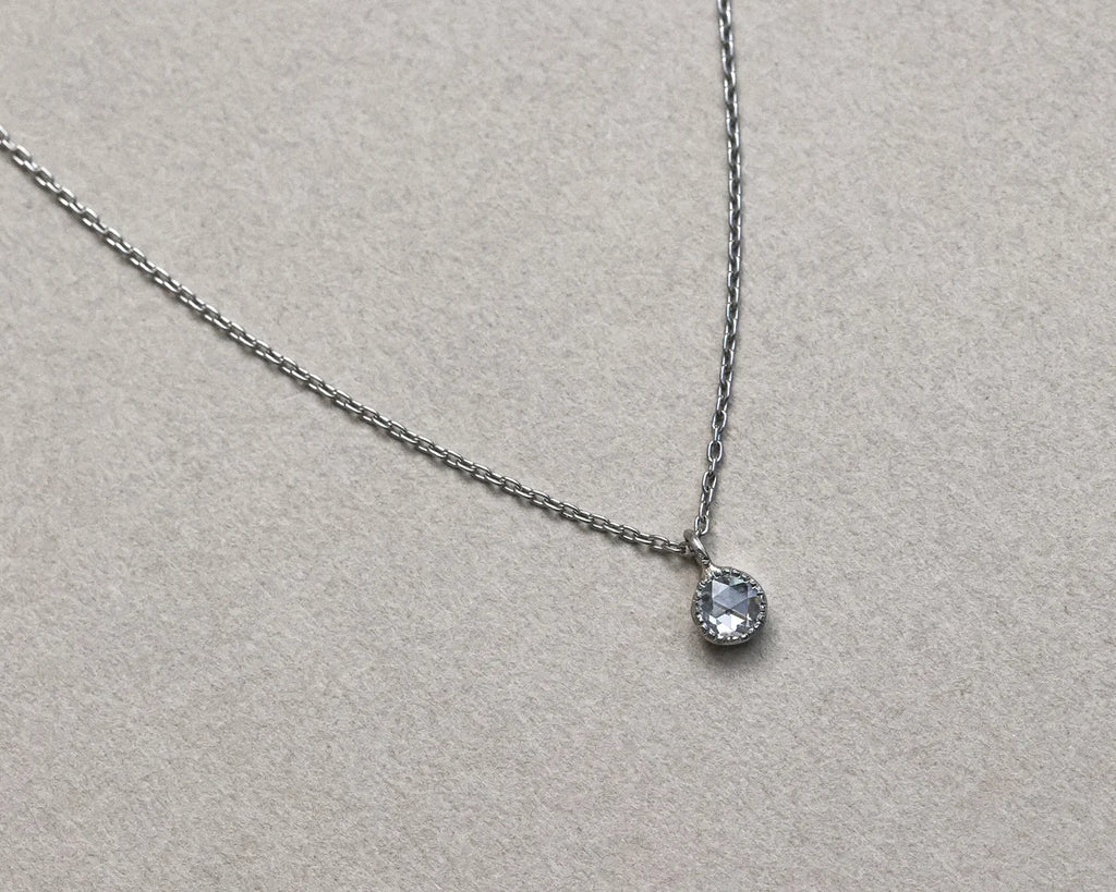 platinum diamond pendant necklace rose cut 3mm minimalist jewellery