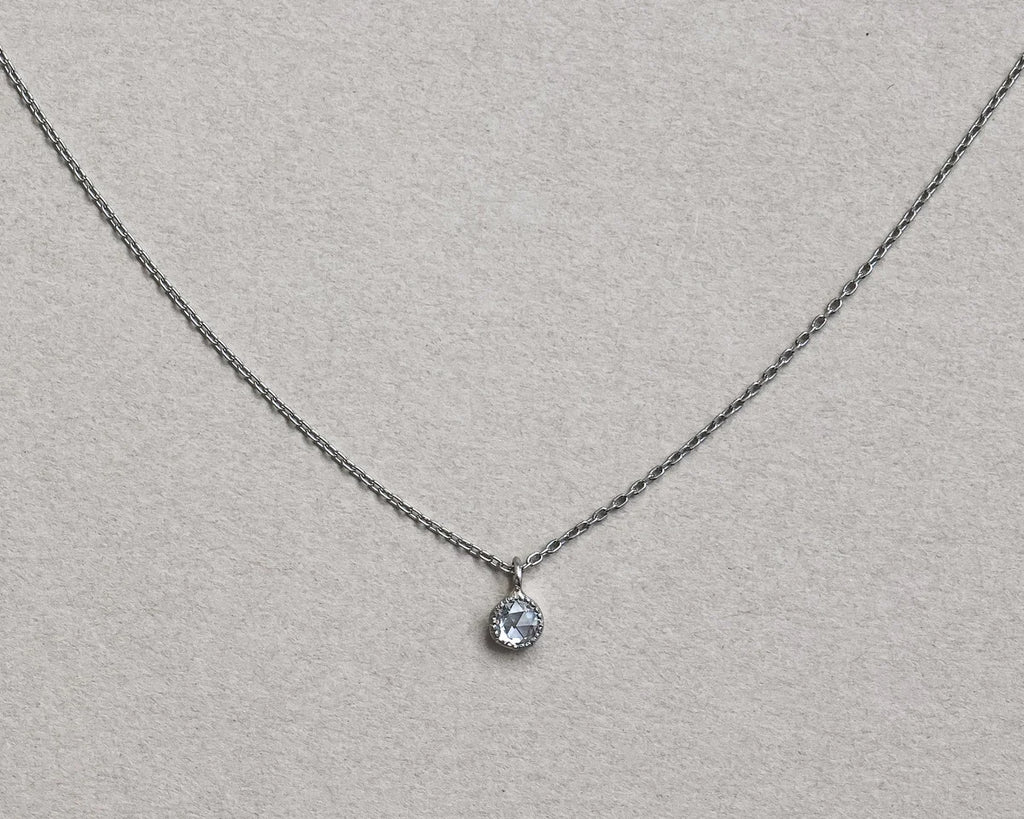 delicate platinum necklace with rose cut diamond 3mm pendant