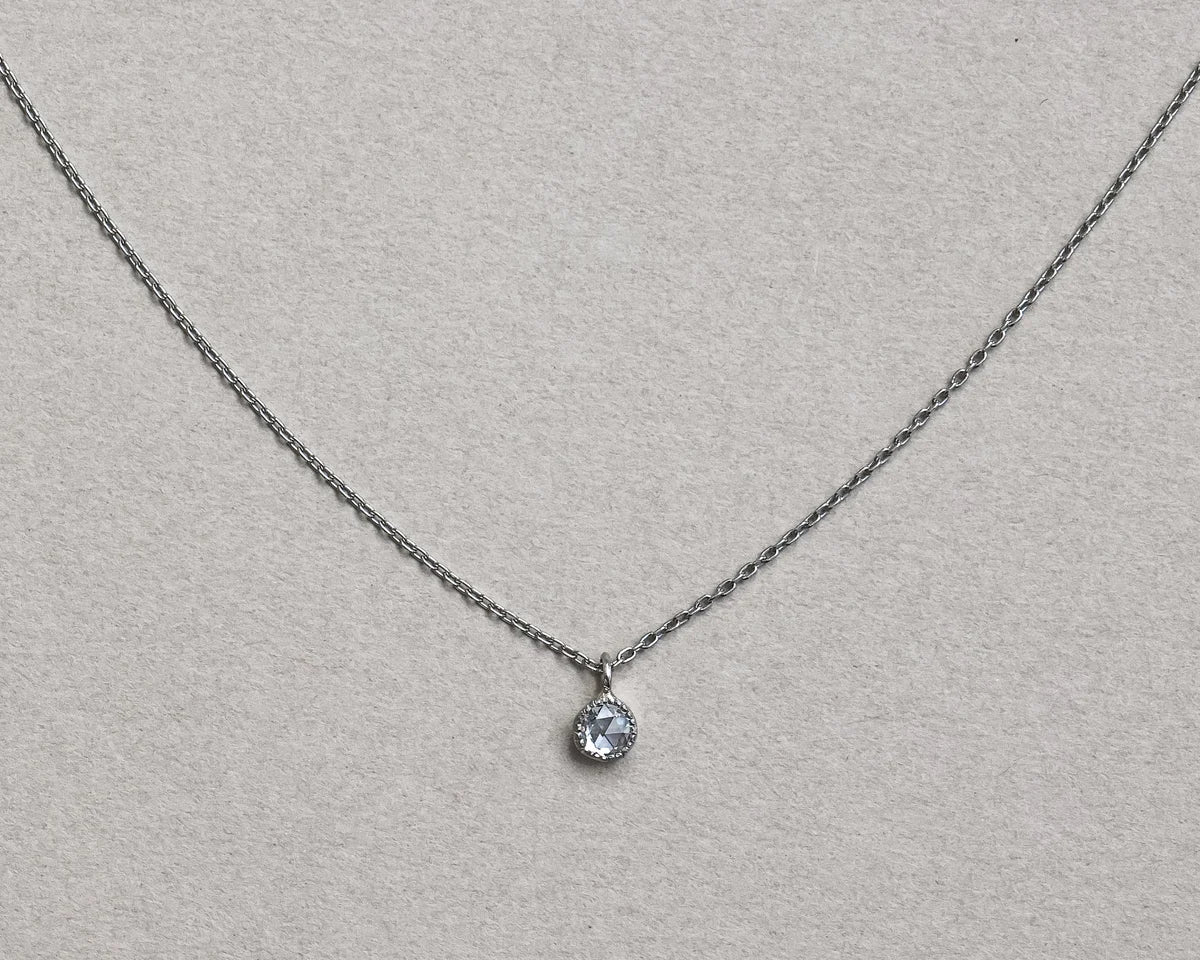 delicate platinum necklace with rose cut diamond 3mm pendant