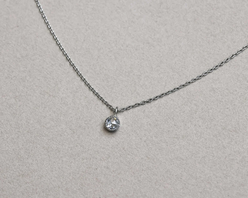 3mm rose cut diamond necklace platinum milled edge pendant