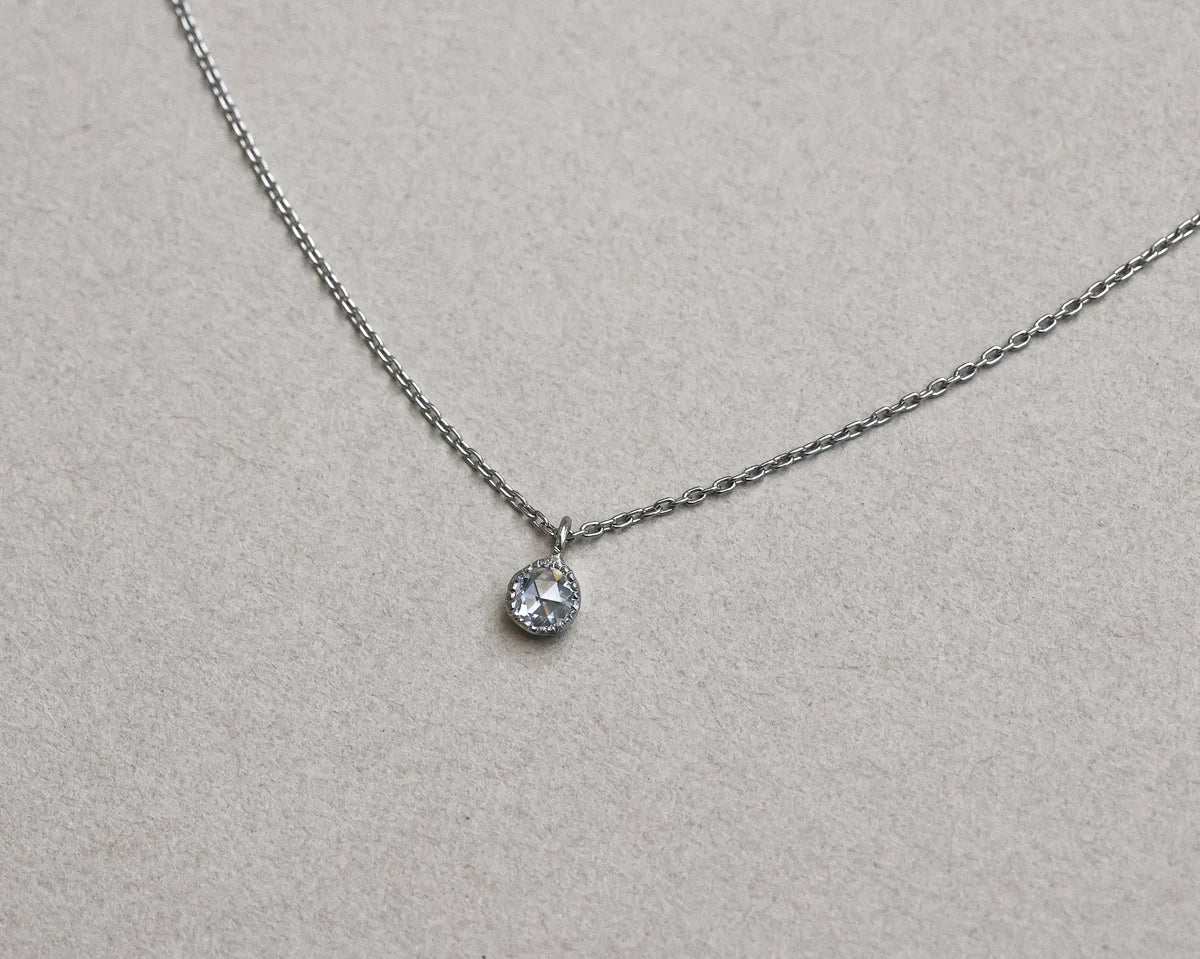 3mm rose cut diamond necklace platinum milled edge pendant