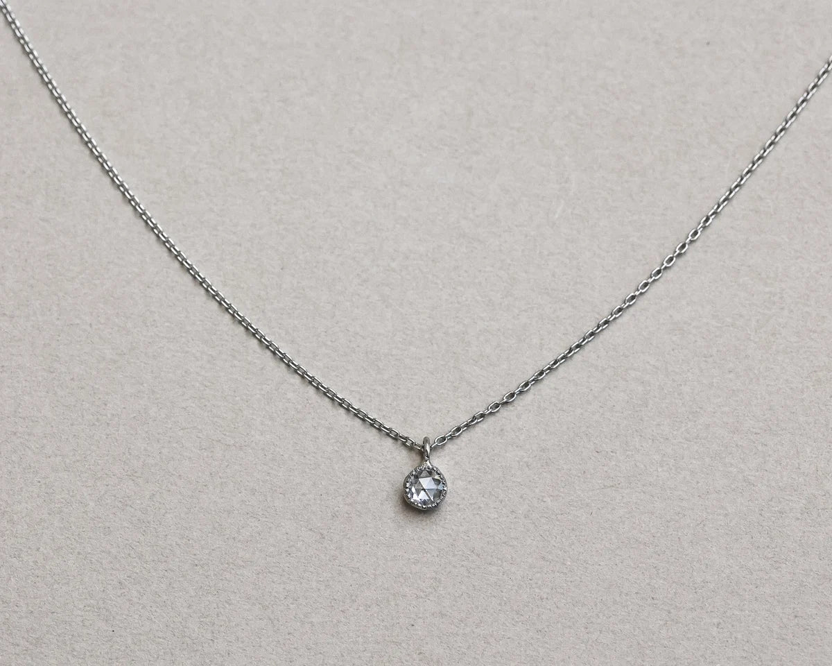 soft sparkle rose cut diamond detail small platinum pendant