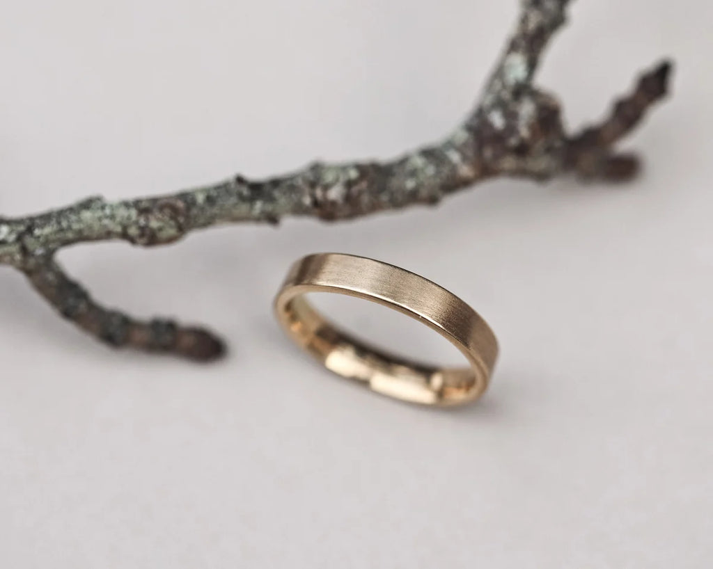 flat court wedding ring 4mm 9ct gold matte finish handmade London