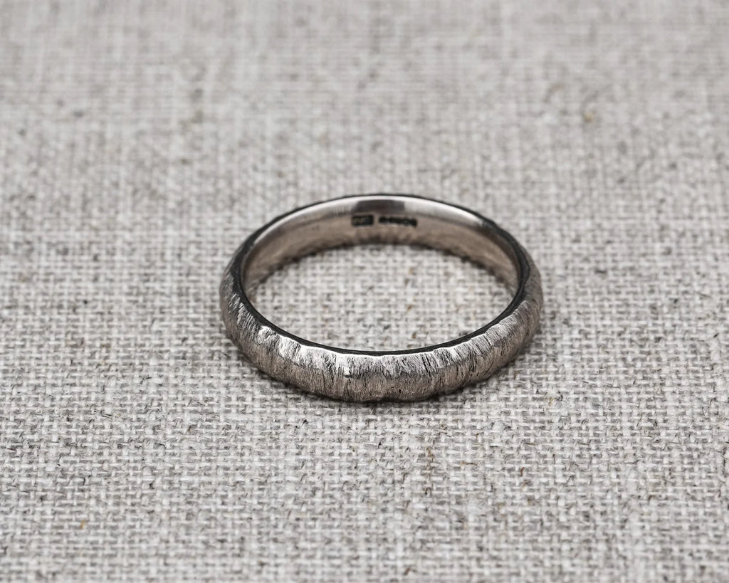 4mm white gold band textured ring side view