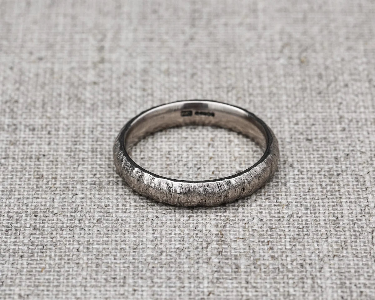 4mm white gold band textured ring side view