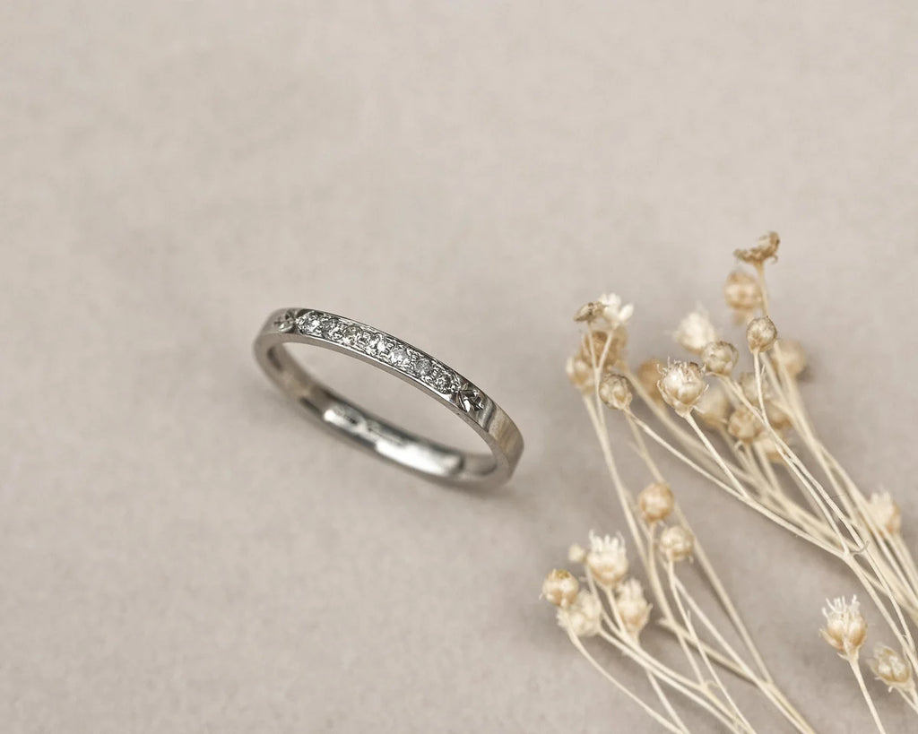 fine platinum ring grey diamond band flat profile