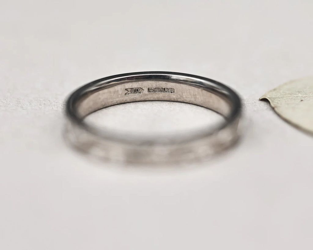 Silver ring on a light gray background