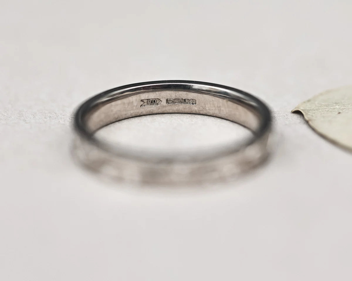 Silver ring on a light gray background