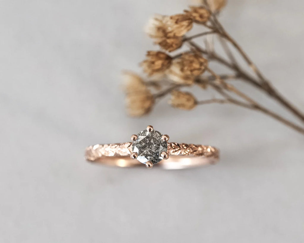 natural grey diamond detail rose gold ring unique stone