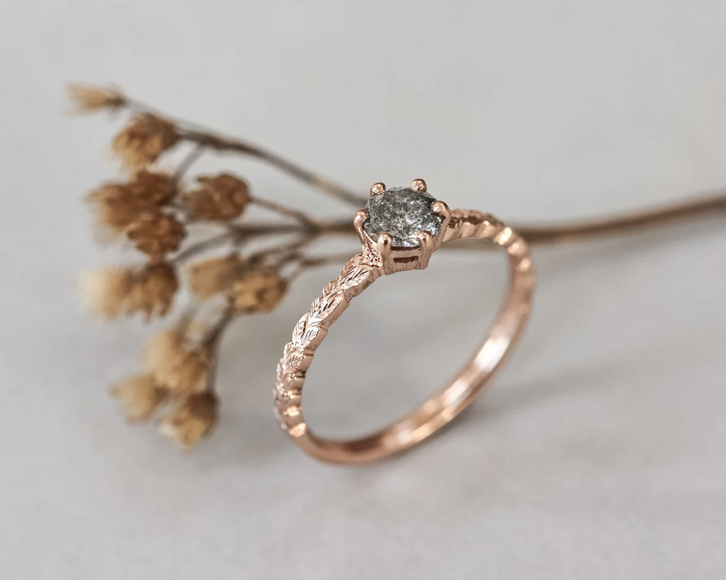 salt and pepper diamond ring rose gold unique engagement ring