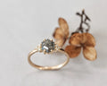 Hexagonal rose-cut dark grey diamond ring in 18ct yellow gold