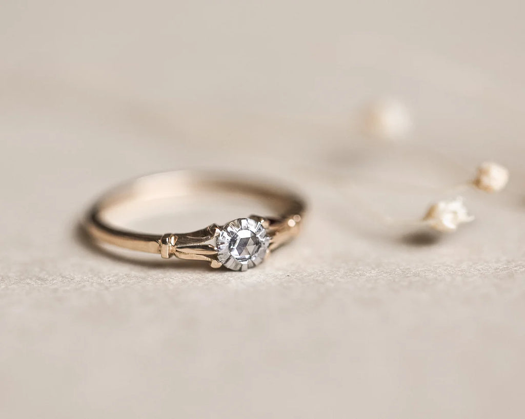 rose cut diamond detail platinum setting engagement ring