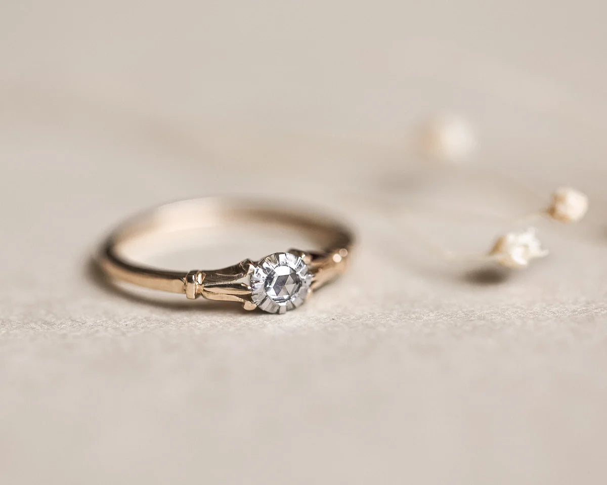 rose cut diamond detail platinum setting engagement ring