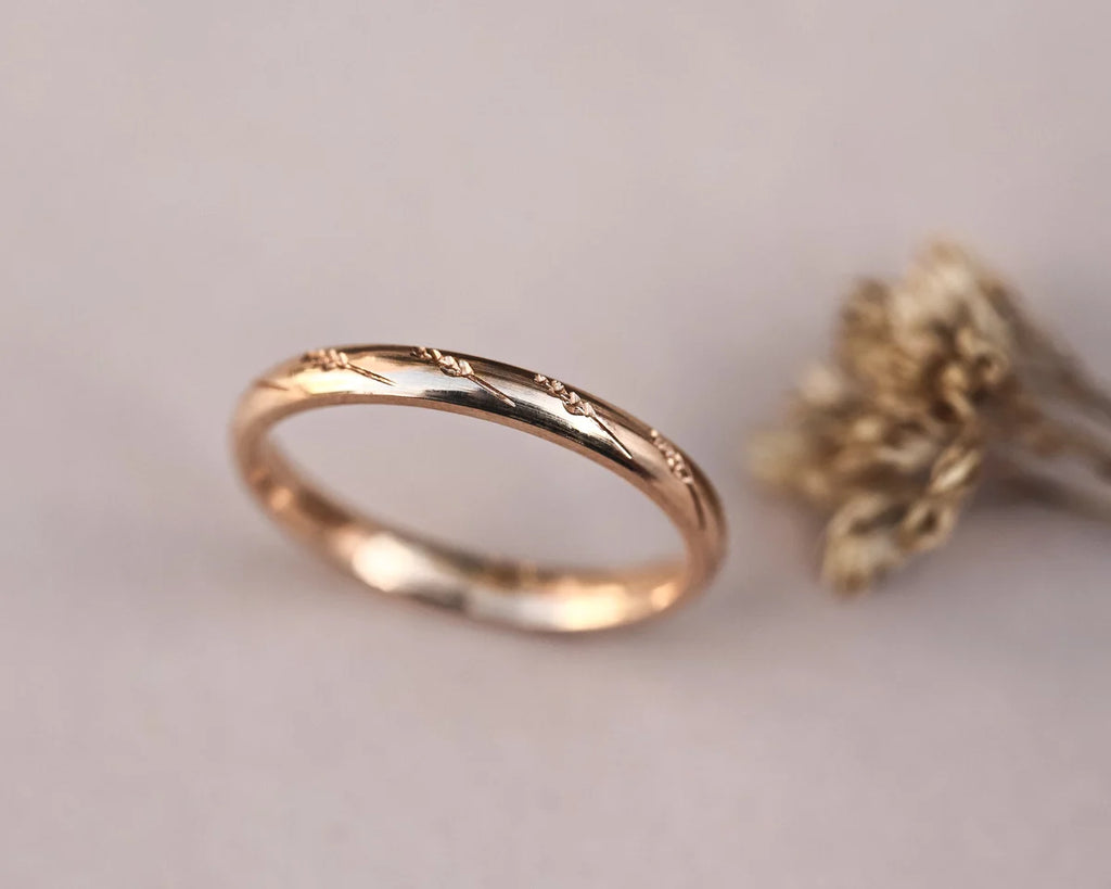 barleycorn engraved wedding ring 18ct rose gold 2mm handmade London