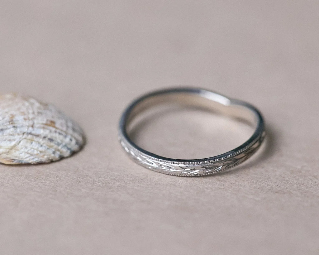 Back view of 2mm platinum wishbone wedding ring