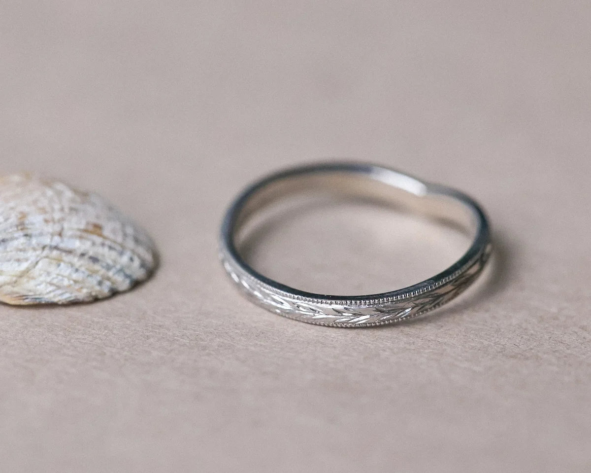 Back view of 2mm platinum wishbone wedding ring