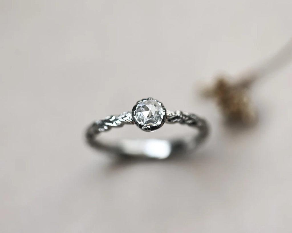 4mm Rose-Cut Diamond Laurel Leaf Ring in Platinum