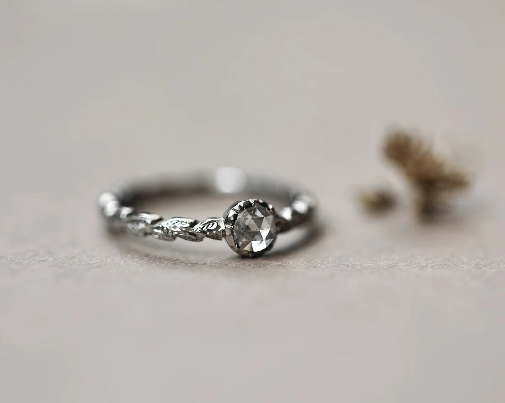 4mm Rose-Cut Diamond Laurel Leaf Ring in Platinum