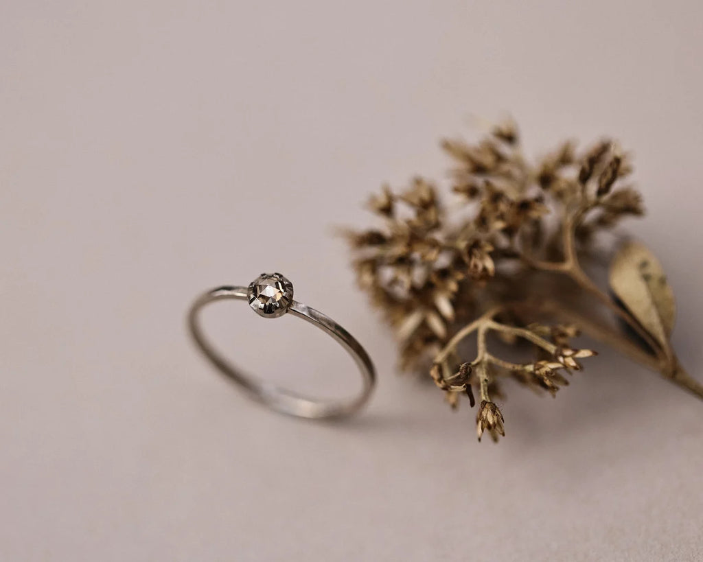 3mm champagne rose-cut diamond ring in 18ct white gold