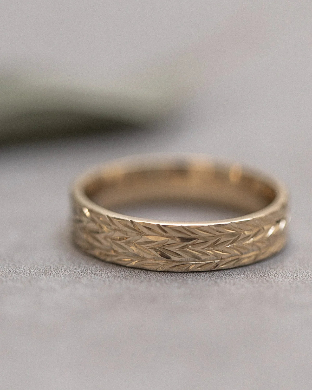 herringbone engraving detail gold wedding ring 5mm band