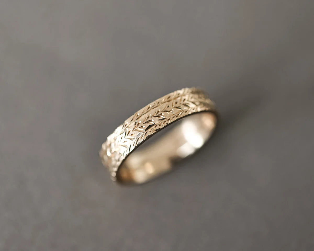 herringbone engraved wedding ring 9ct gold 5mm flat court handmade London