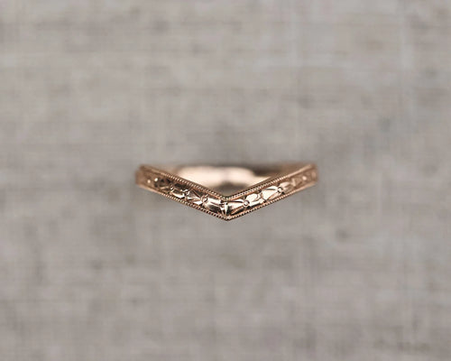 orange blossom engraved wishbone wedding ring 18ct rose gold 2.5mm milled edge