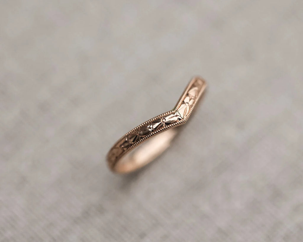 milled edge detail rose gold wishbone wedding ring 2.5mm