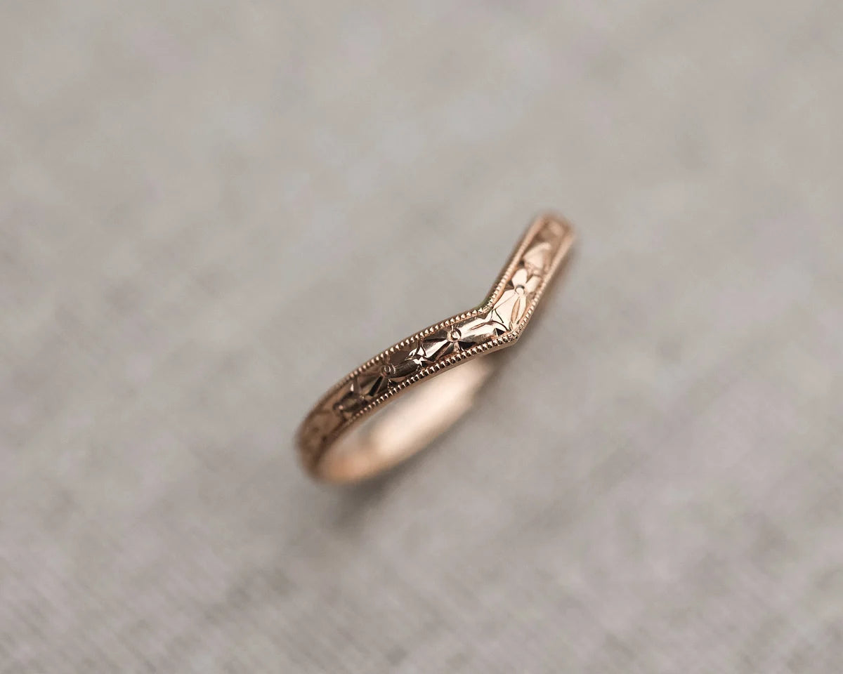 milled edge detail rose gold wishbone wedding ring 2.5mm