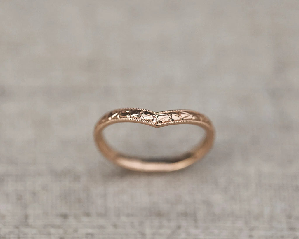 milled edge detail rose gold wishbone wedding ring 2.5mm
