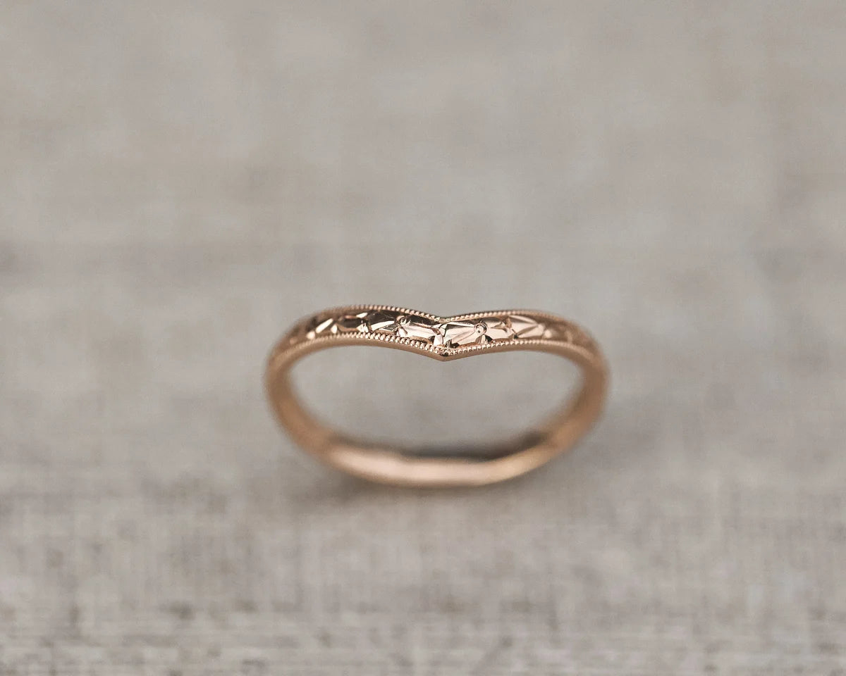 milled edge detail rose gold wishbone wedding ring 2.5mm