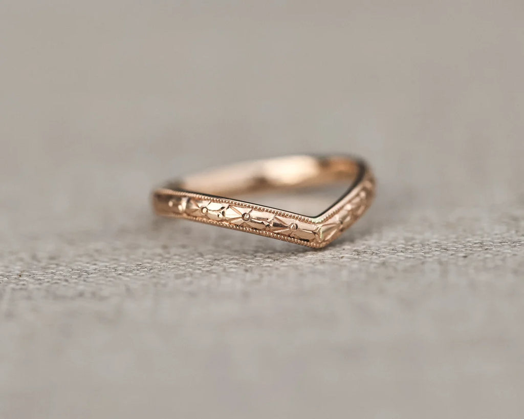 milled edge detail rose gold wishbone wedding ring 2.5mm