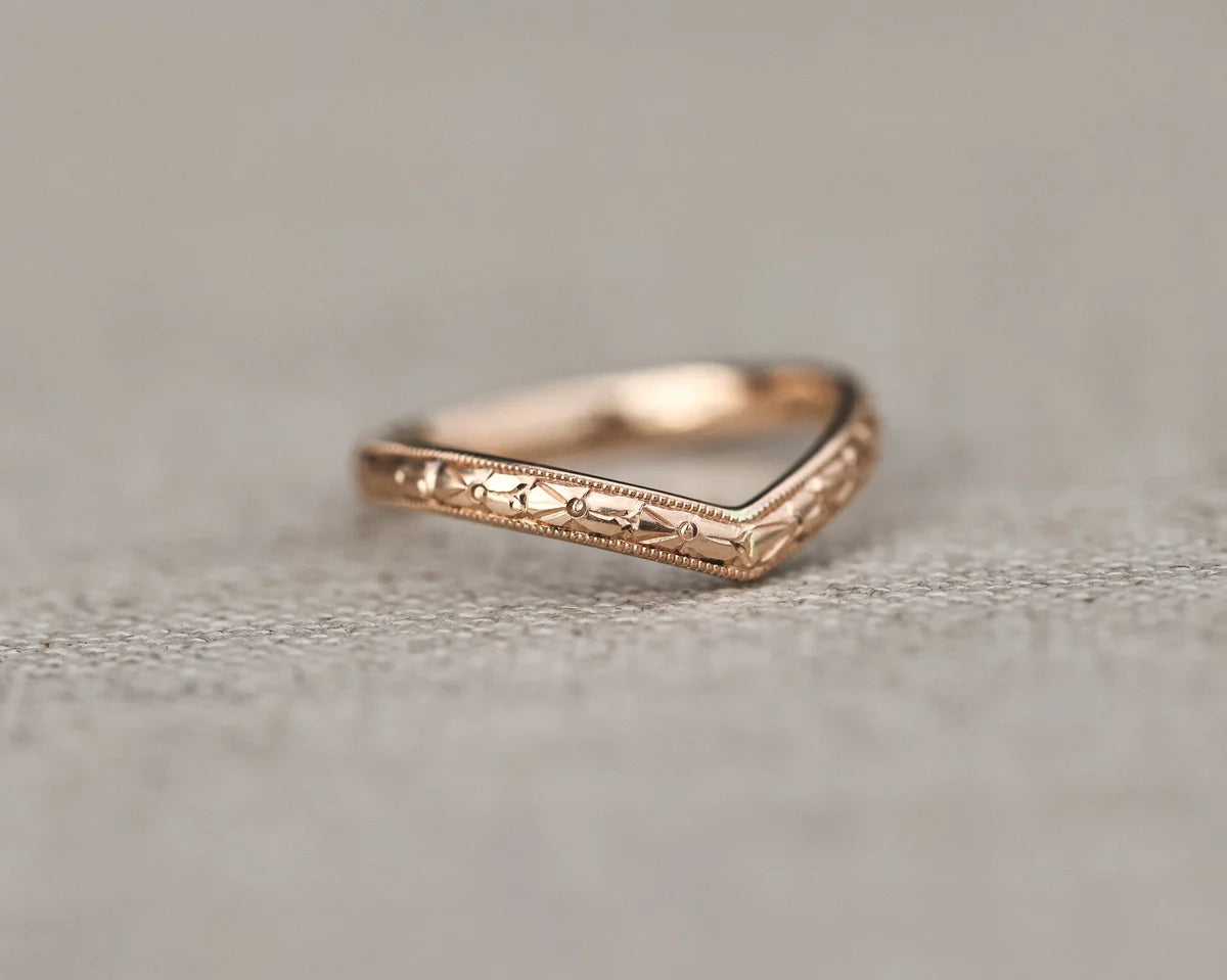 milled edge detail rose gold wishbone wedding ring 2.5mm