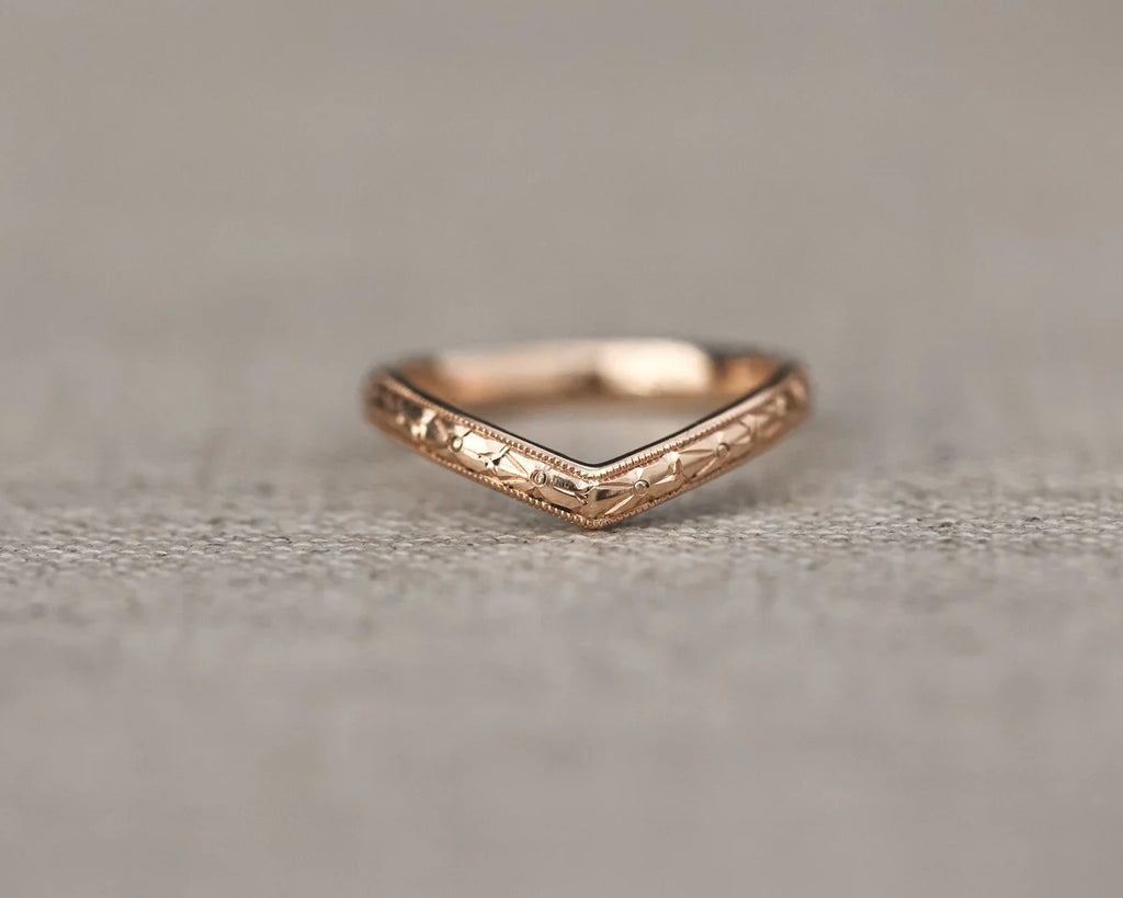 orange blossom engraving detail wishbone ring 18ct rose gold