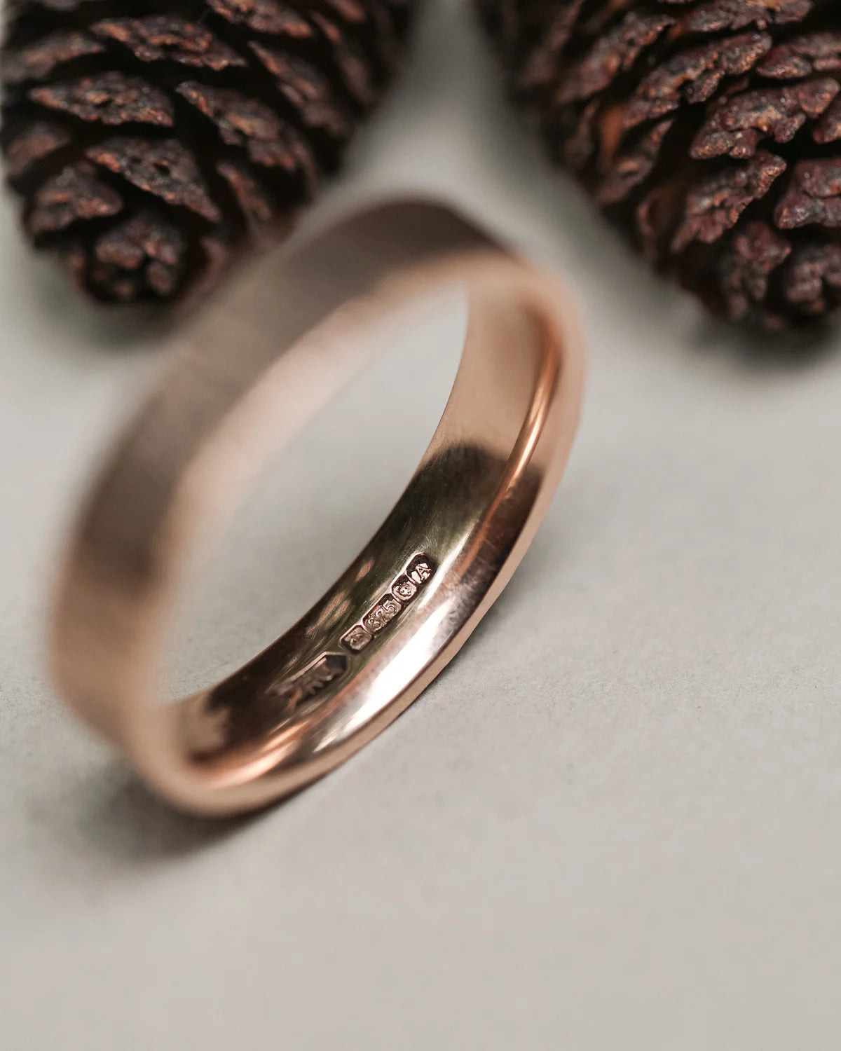 Inside view of 9ct rose gold wedding ring showing polished interior
