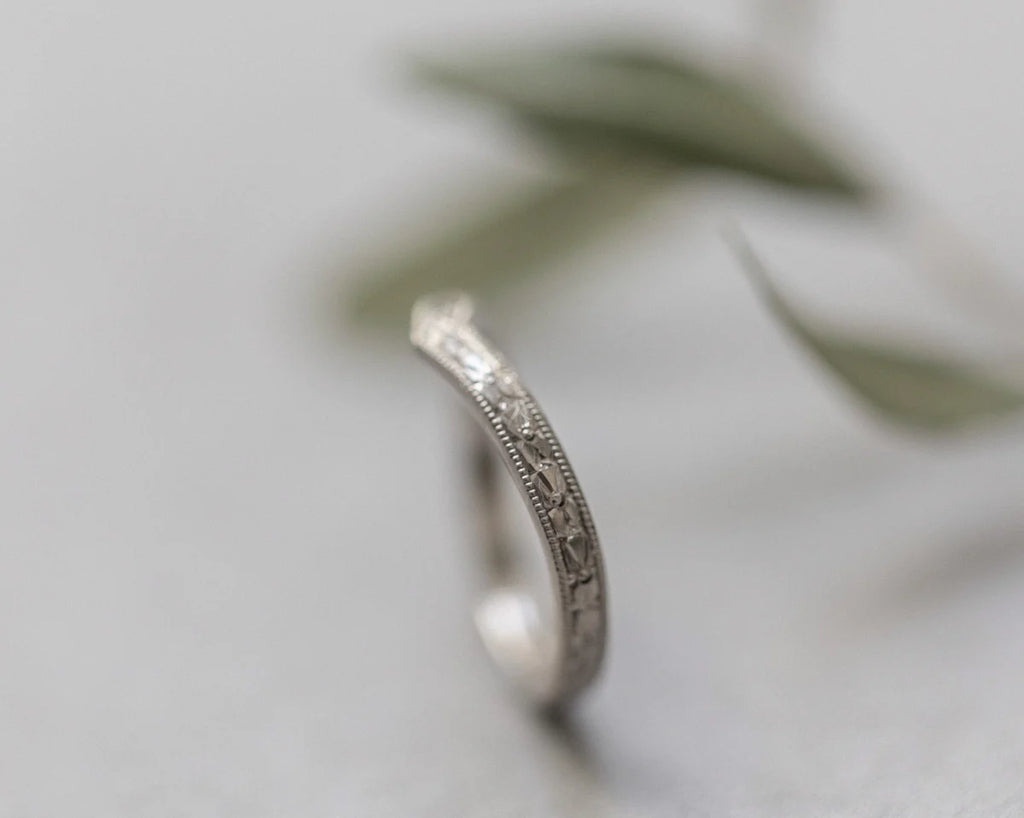 orange blossom engraving detail wishbone ring 18ct white gold