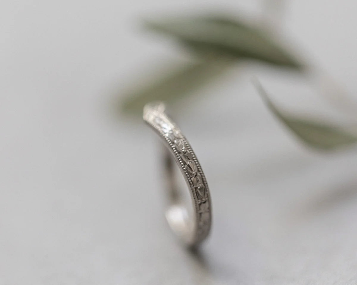orange blossom engraving detail wishbone ring 18ct white gold
