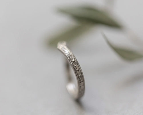 orange blossom engraving detail wishbone ring 18ct white gold