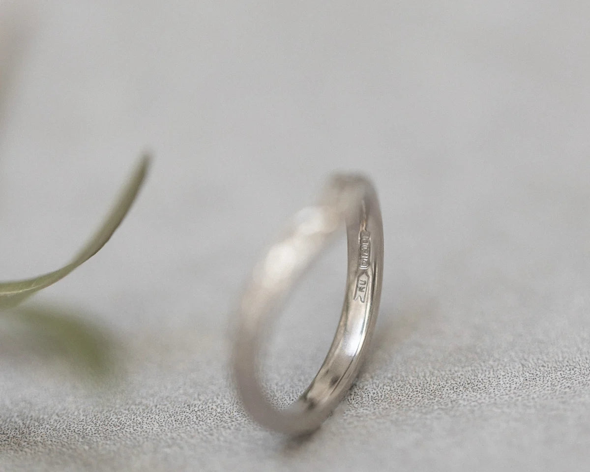 2.5mm Orange Blossom Engraved Wishbone Wedding Ring in 18ct White Gold