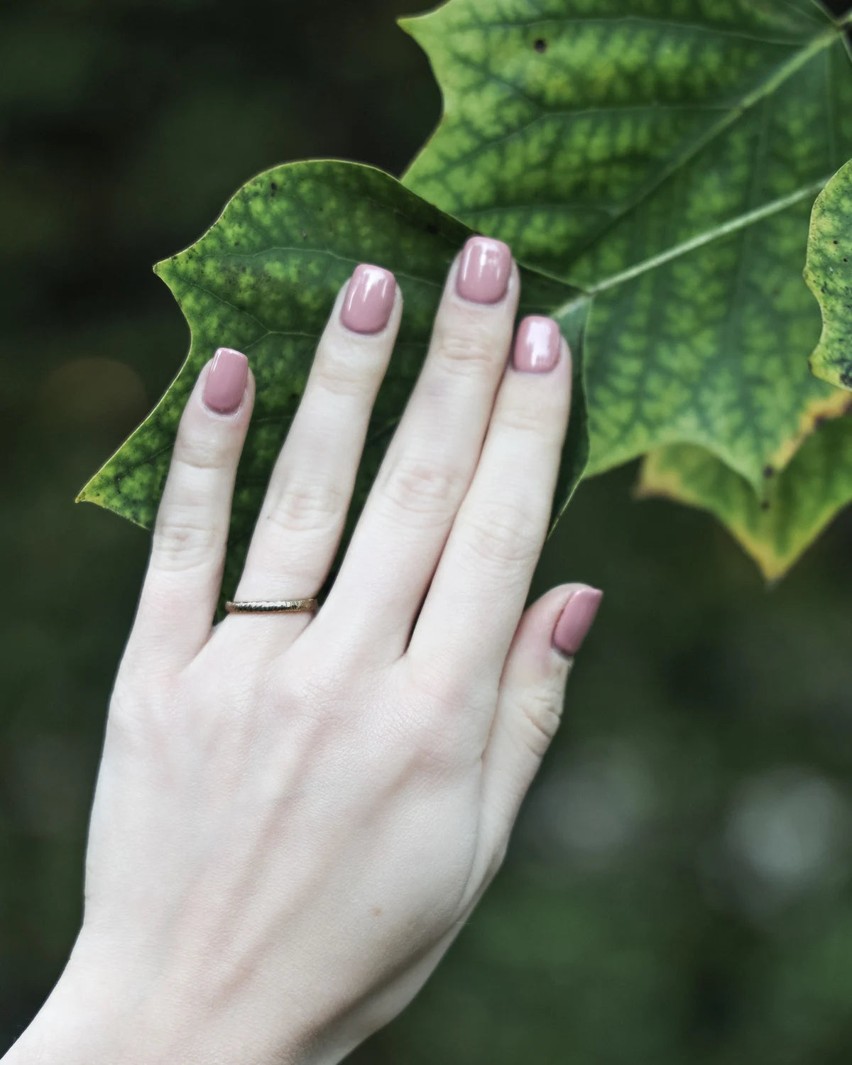 textured gold ring worn on hand 2mm organic band
